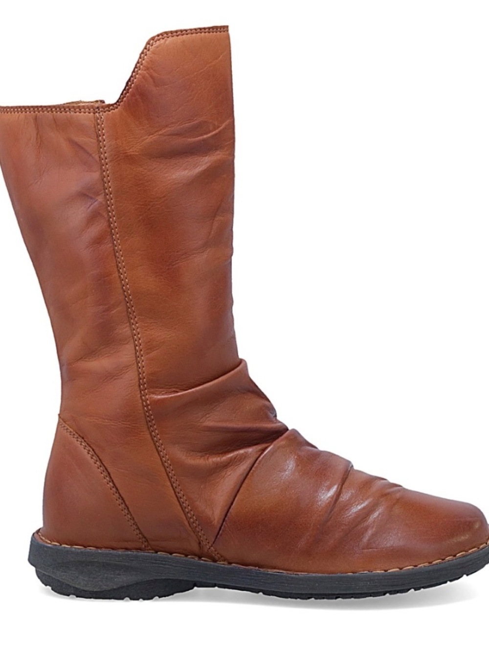 Miz Mooz Parnell Ruched Leather Boot EU 39 US 8.5 Brandy Brown - Excellent